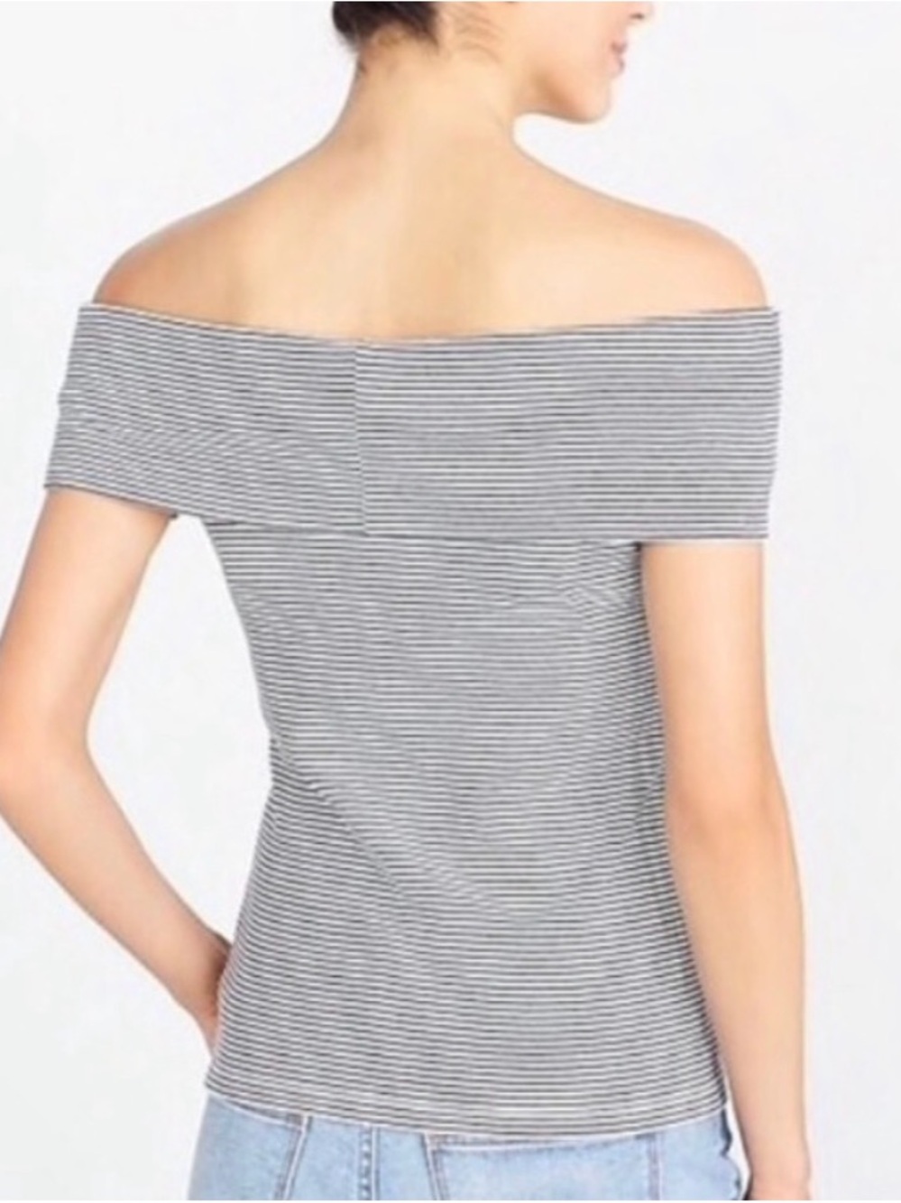 J. Crew cotton Black and White Striped Off-Shoulder Top shirt medium